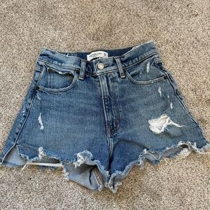 Abercrombie & Fitch Cut Off High Rise Ripped Blue Jean Shorts